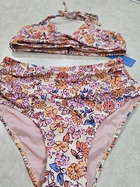 Cupshe NWT Floral Pink & Orange Two-Piece Bikini Set Size MED